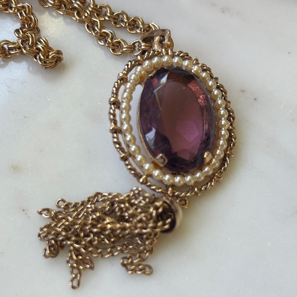Vintage Gold , purple and pearl pendant Victorian‎ Necklace